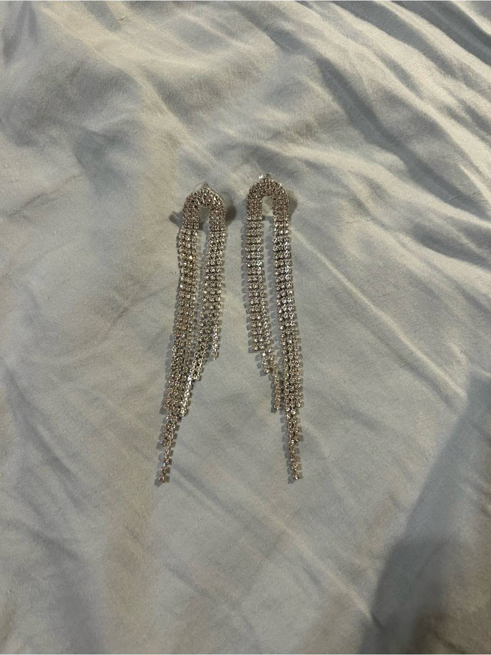 Silver Crystal Fringe Drop Earrings - Unbranded